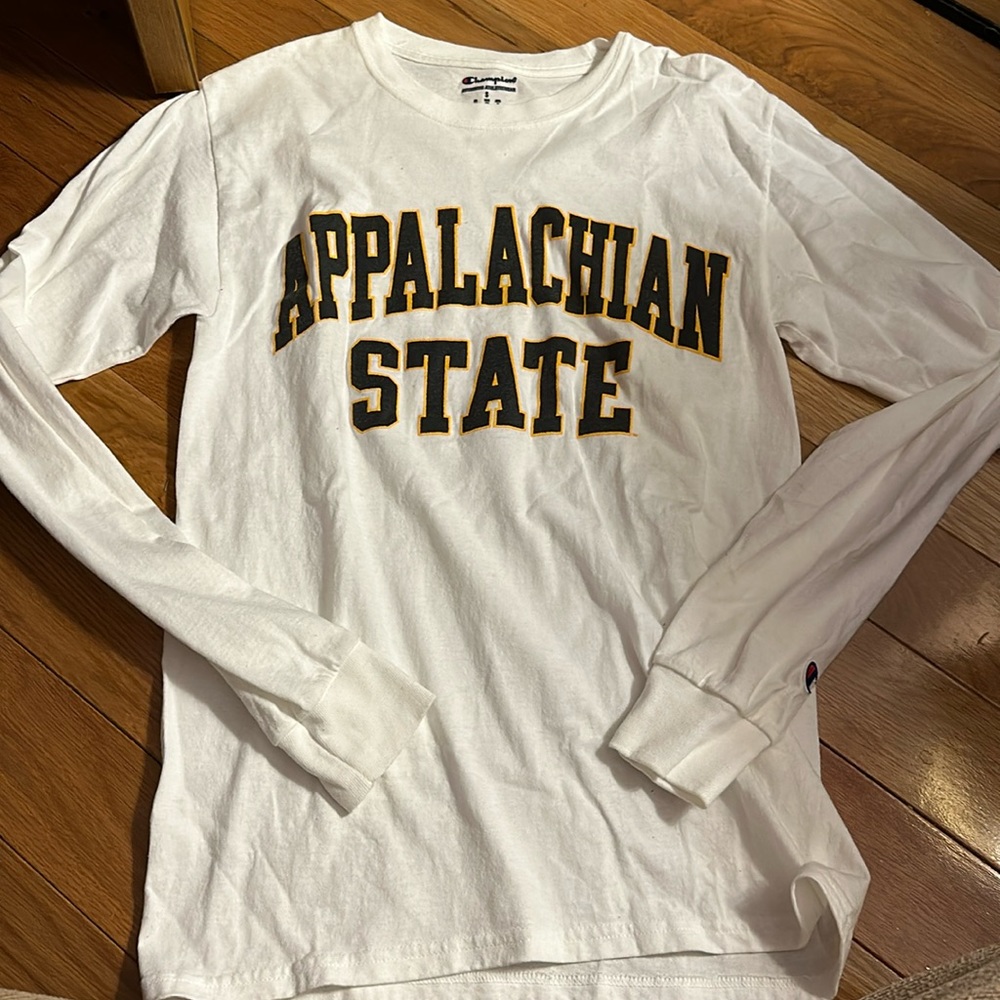 Appalachian state long sleeve white and black tee shirt